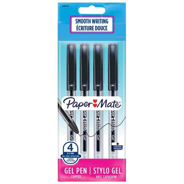 Etui de 4 Stylos à bille Jiffy Encre Gel Pointe Moyenne Noir Paper Mate