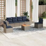 vidaXL Salon de jardin 7 Pièces avec coussins gris résine tressée