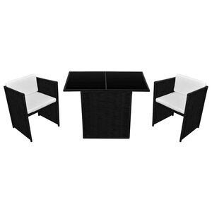 vidaXL Mobilier de bistro 3 Pièces avec coussins Résine tressée Noir