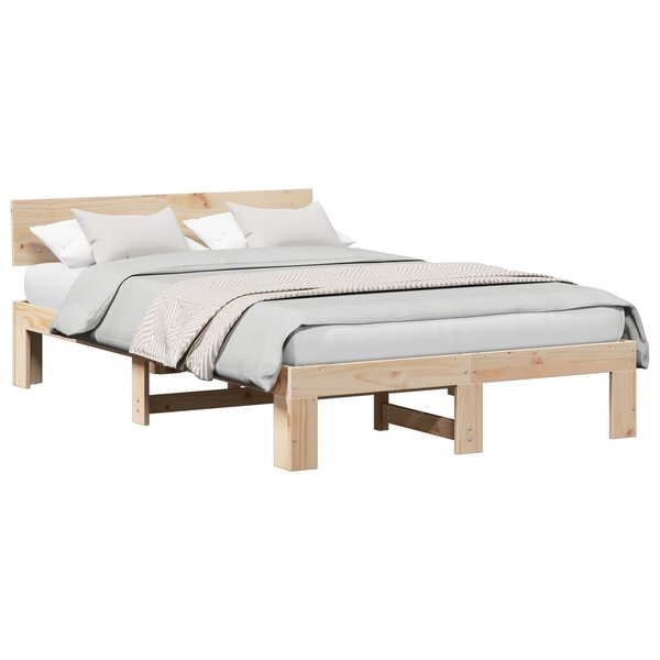 vidaXL Cadre de lit avec tête de lit Naturel 140 x 190 cm Pin massif