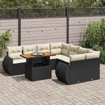 vidaXL Salon de jardin 9 Pièces avec coussins noir résine tressée