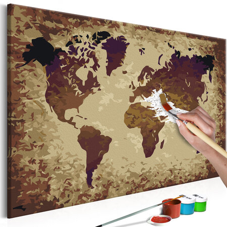 Tableau à peindre par soi-même - carte du monde (nuances de brun) l x h en cm 60x40