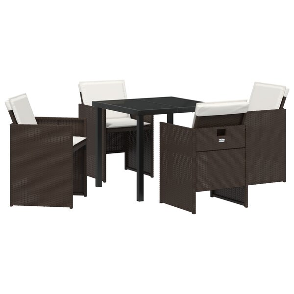 vidaXL Ensemble de salle à manger de jardin 5 pièces avec coussins marron en poly rattan