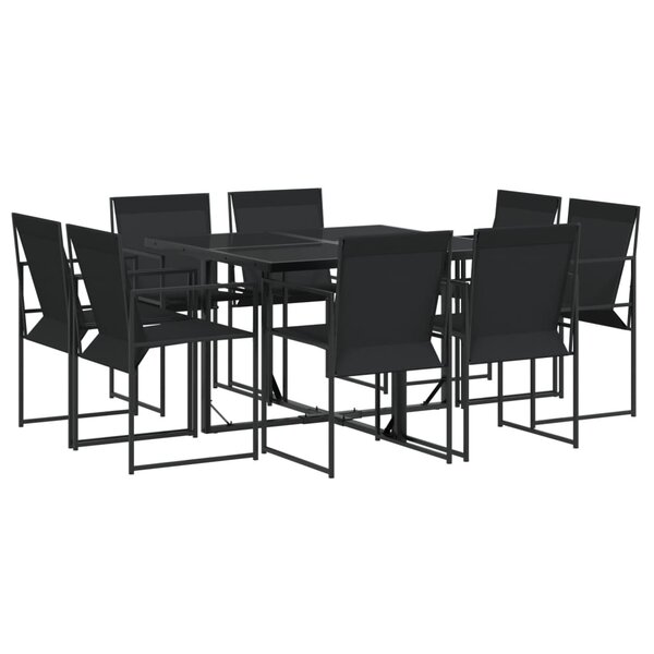 vidaXL Ensemble à manger de jardin 9 Pièces noir textilène