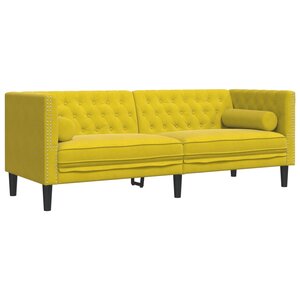 vidaXL Canapé Chesterfield avec traversins 3 places jaune velours