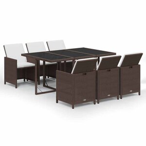 vidaXL Ensemble à manger de jardin et coussins 7 Pièces marron poly rotin