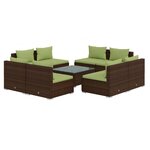 vidaXL Salon de jardin 9 Pièces avec coussins résine tressée marron
