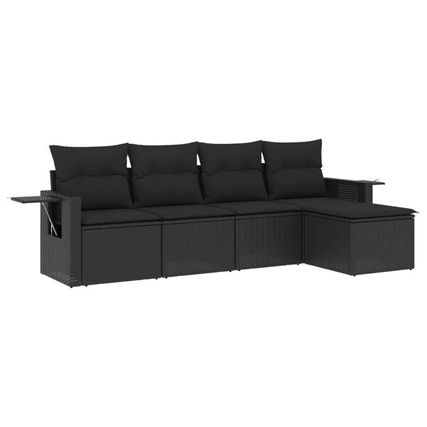 vidaXL Salon de jardin 5 Pièces avec coussins noir résine tressée