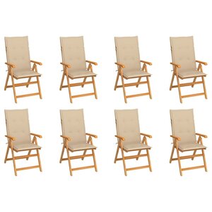 vidaXL Chaises inclinables de jardin et coussins lot de 8 Teck solide