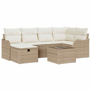 vidaXL Ensemble de canapé de jardin 7 Pièces beige et crème Poly rotin