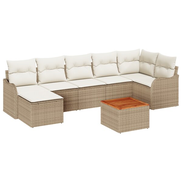 Canapé de jardin 8 pièces vidaXL avec coussins Beige Poly Rattan Acacia