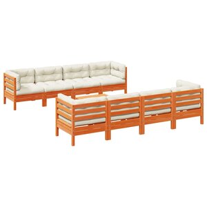 vidaXL Salon de jardin 9 Pièces avec coussins marron cire bois pin massif