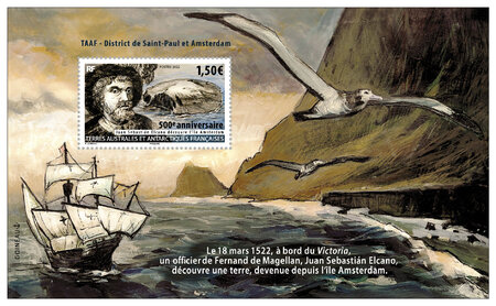 Bloc 1 timbre TAAF - 500 ans de la découverte d'Amsterdam