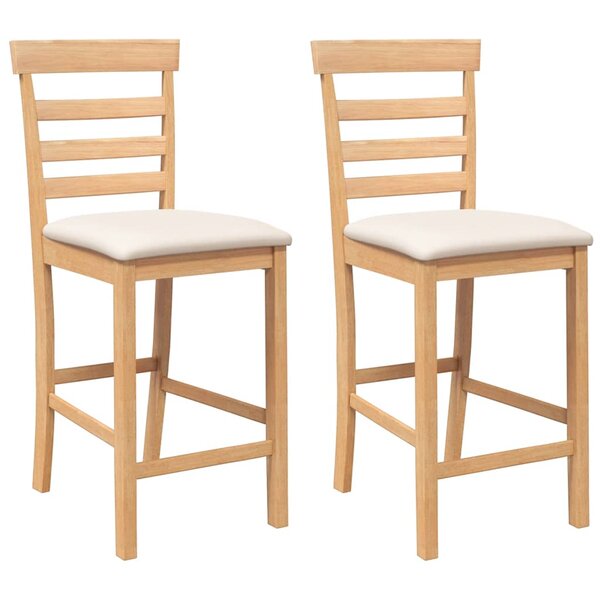 vidaXL Tabourets de bar avec coussins 2Pièces naturel bois massif d'hévéa