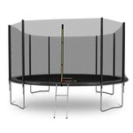 Trampoline de Jardin Deluxe 12FT ø366cm Noir - avec Filet de sécurité, Tapis de saut, Coussin de protection, Echelle