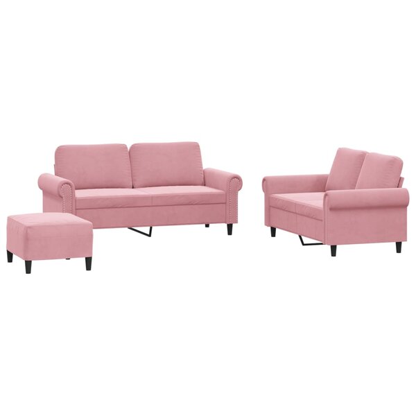 vidaXL Ensemble de canapés 3 Pièces avec coussins Rose Velours