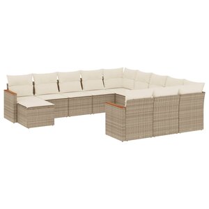 vidaXL Salon de jardin avec coussins 12 Pièces beige résine tressée