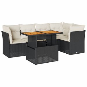 vidaXL Salon de jardin 6 Pièces avec coussins noir résine tressée