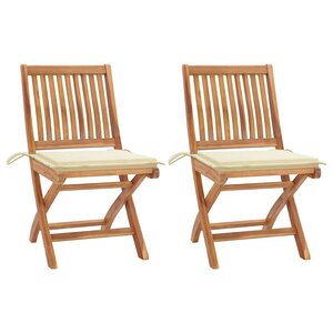 vidaXL Chaises de jardin lot de 2 et coussins crème Bois teck massif