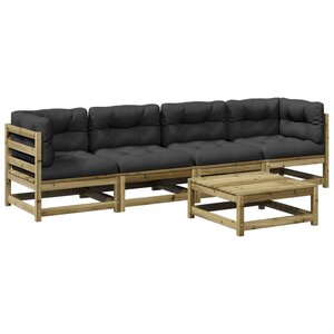 vidaXL Salon de jardin 5 Pièces avec coussins bois de pin imprégné