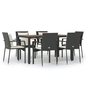 vidaXL Ensemble à manger de jardin coussins 7Pièces Noir Résine tressée