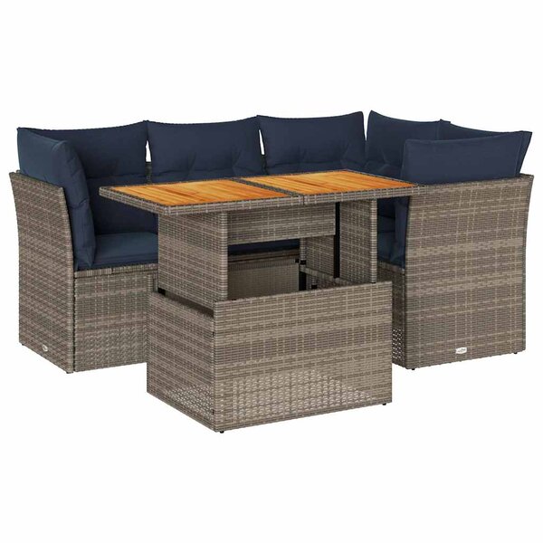 vidaXL Salon de jardin 5 Pièces avec coussins gris résine tressée