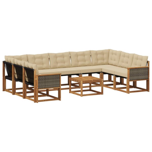 vidaXL Ensemble de canapés d'extérieur 10 pc Naturel et Beige