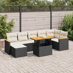 vidaXL Salon de jardin avec coussins 8 Pièces noir résine tressée acacia