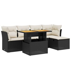 vidaXL Salon de jardin 6 Pièces avec coussins noir résine tressée
