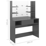 vidaXL Table de maquillage avec éclairage LED MDF Gris brillant