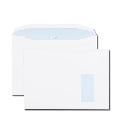 Boite 250 enveloppes patte trapèze blanches c4 229x324 90 g fenêtre 105x50 gommées gpv