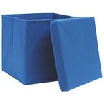 vidaXL Boîtes de rangement avec couvercle 4 Pièces Bleu 32x32x32 cm Tissu