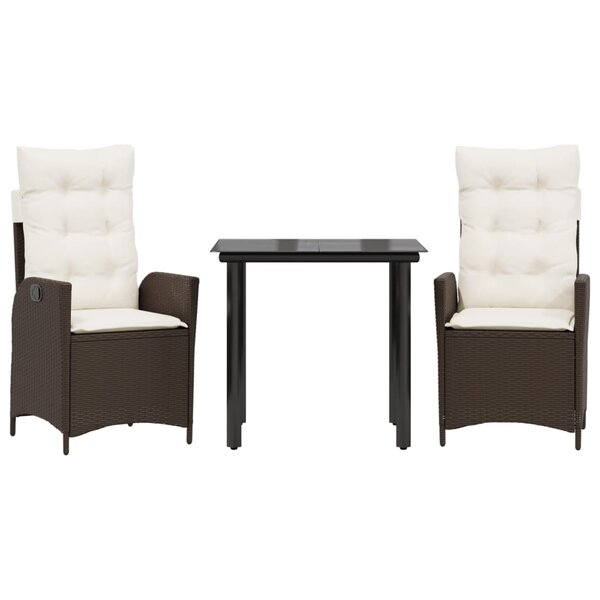 vidaXL Ensemble à manger de jardin 3 Pièces et coussins marron poly rotin