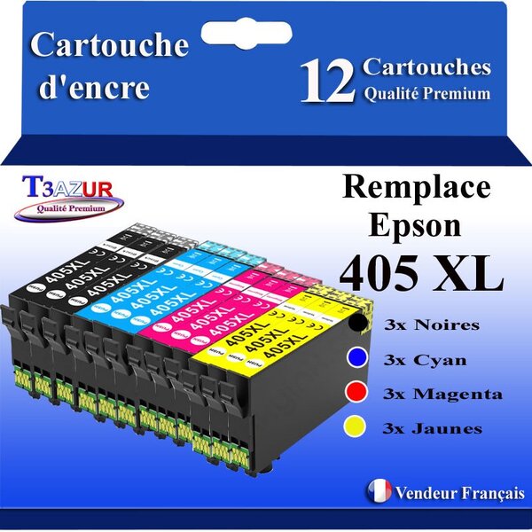 T3AZUR - 12 Cartouches compatibles avec Epson 405  405 XL pour Epson Workforce Pro EC-C7000