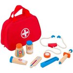 Johntoy 80037 - Jouéco Mallette de médecin avec accessoires en bois 8 pièces