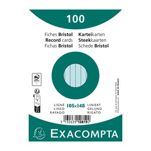 Paquet 100 Fiches Sous Film - Bristol Ligné Non Perforé 105x148mm - Bleu Ciel - X 20 - Exacompta