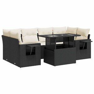 vidaXL Salon de jardin 7 Pièces avec coussins noir résine tressée