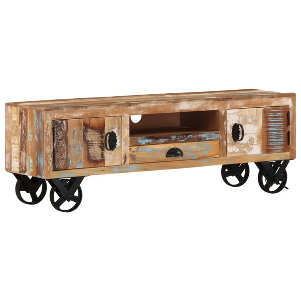 vidaXL Meuble TV avec roues 110x30x37 cm Bois de récupération massif