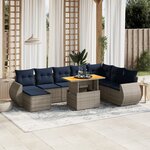 vidaXL Salon de jardin 9 Pièces avec coussins gris résine tressée