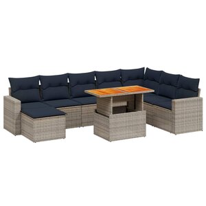 vidaXL Salon de jardin 9 Pièces avec coussins gris résine tressée