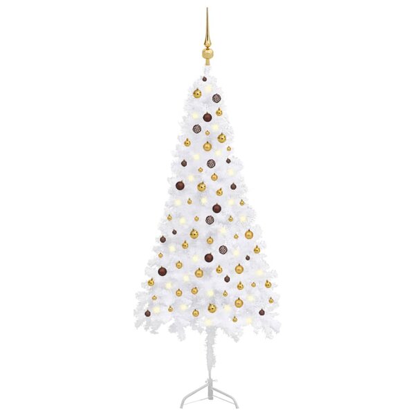 vidaXL Arbre de Noël artificiel d'angle LED et boules Blanc 240 cm PVC