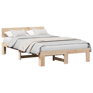 vidaXL Cadre de lit avec tête de lit Naturel 135 x 190 cm Pin massif