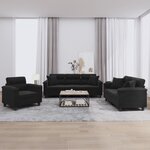 vidaXL Ensemble de canapés 3 Pièces avec coussins Noir Tissu microfibre
