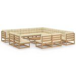 vidaXL Salon de jardin 14 Pièces avec coussins Marron miel Bois de pin