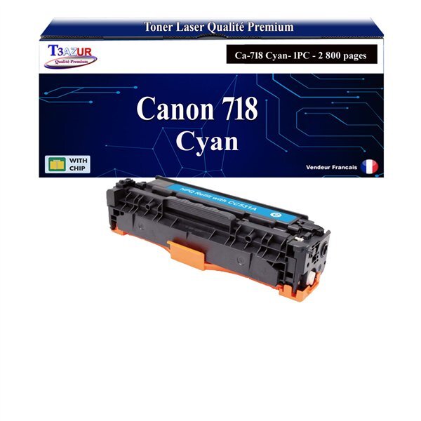 T3AZUR -Toner compatible avec Canon 718 (2661B002)pour Canon MF8360  MF8360CDN  MF8380  MF8380CDW Cyan -2 800 pages