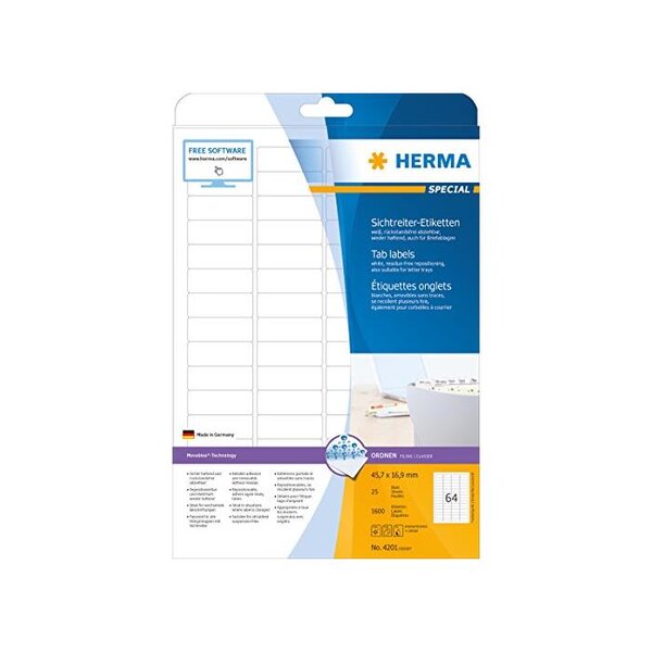 Bte 1600 étiquettes superprint 45,7 x 16,9 mm avec bord blanc, 25 feuilles a4 herma