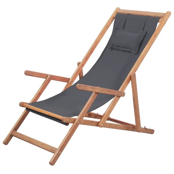 vidaXL Chaise pliable de plage Tissu et cadre en bois Gris