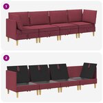 vidaXL Canapé modulaire avec rangement 4 Pièces Bordeaux Tissu