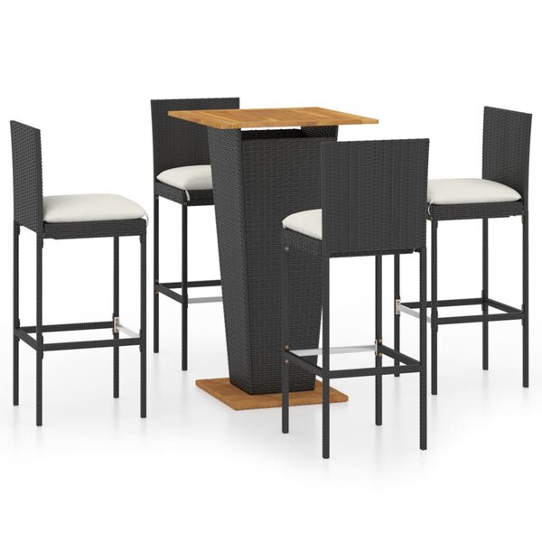 vidaXL Ensemble de bar de jardin 5 Pièces et coussins Résine tressée Noir