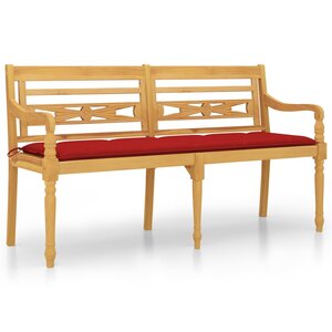 vidaXL Banc Batavia avec coussin rouge 150 cm Bois de teck massif